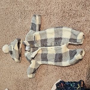 0-3 months fuzzy sherpa one piece with hat